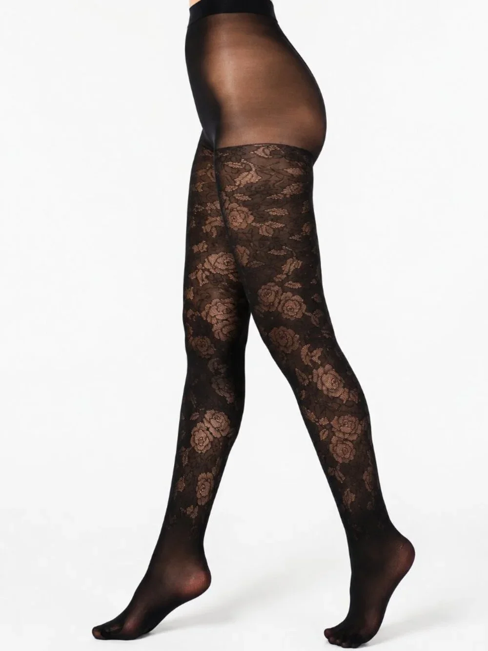 INC International Concepts Women’s Jacquard Floral Tights – Black Small/Medium